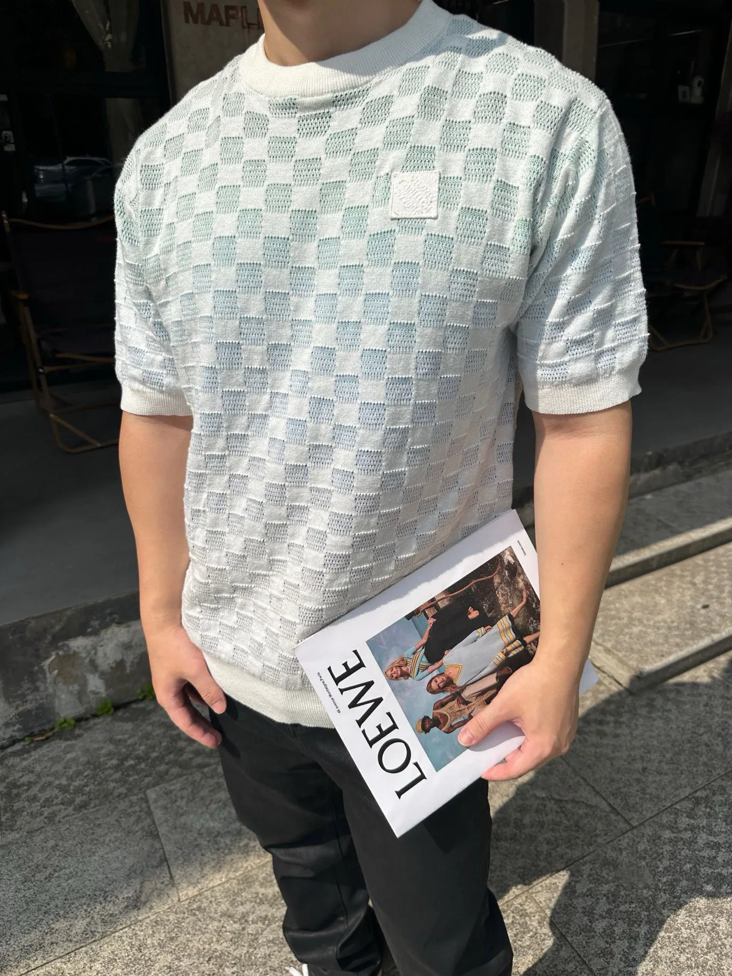Louis Vuitton/Louis Vuitton 25ss checkerboard gradient knitted short sleeves
